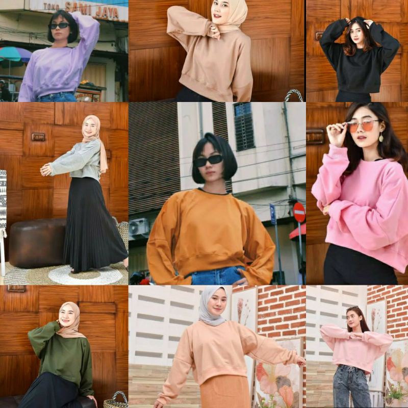 SWEATER WANITA BAJU LENGAN PANJANG CEWEK KAOS FAHION CEWE DEWASA CROP JUMBO OVERSIZE   CROP KEREN KE