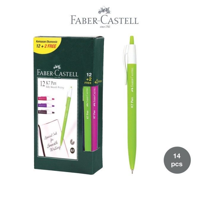 

Terbaru-Cod Faber Castell Ballpoint Pen K7 Ink Black 1 Box isi 12 Free 2 pcs