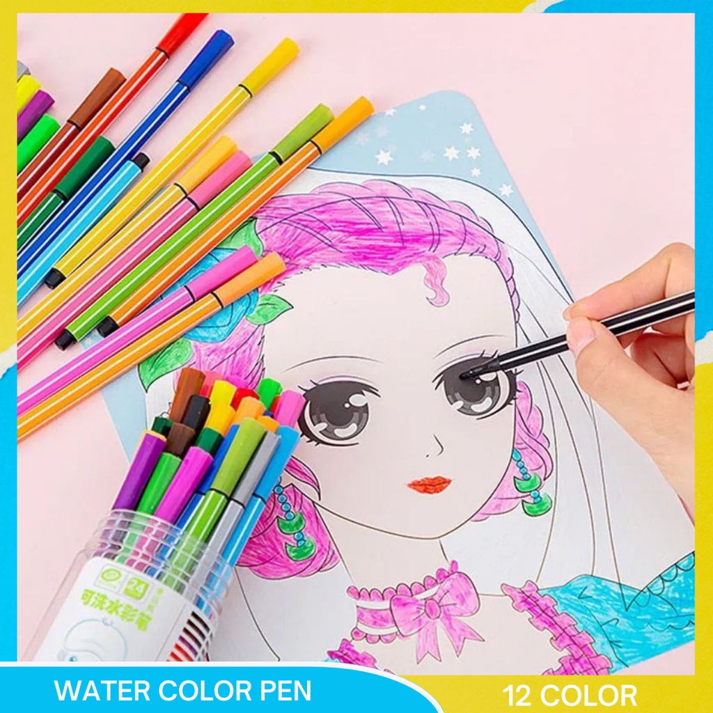 

Hexagonal Watercolor Marker Pen Spidol Warna isi 12 Color