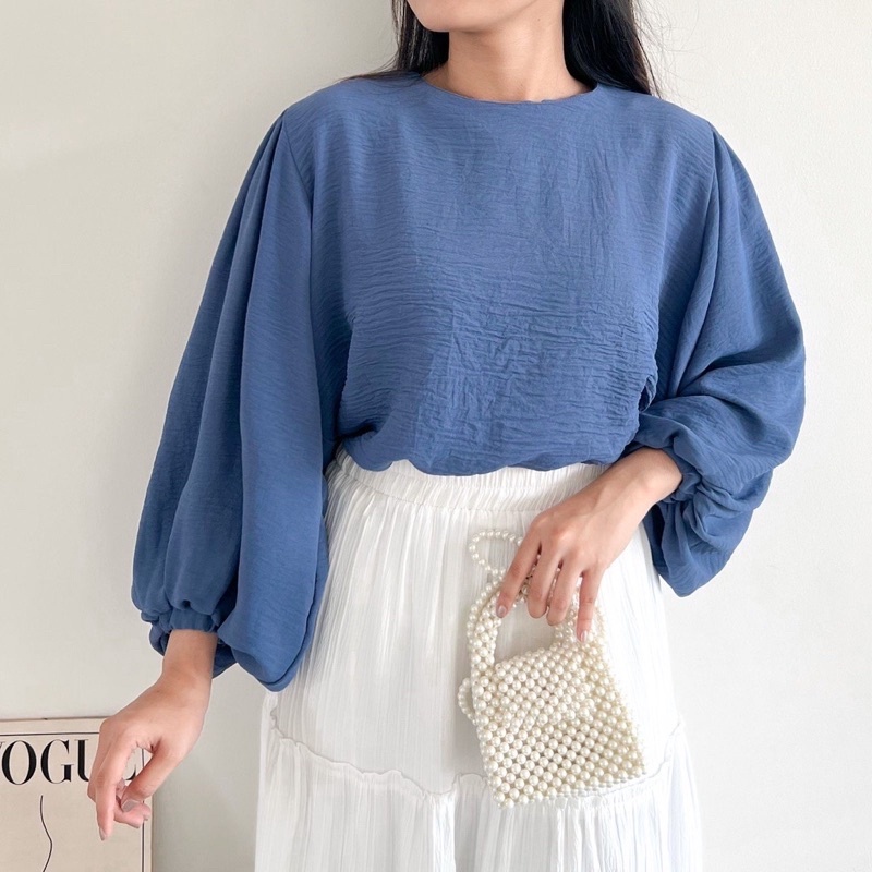 Mika Blouse Wanita Crinkle Lengan Balon LD 120 Atasan Kekinian Jumbo L XXL 3XL LD120 130