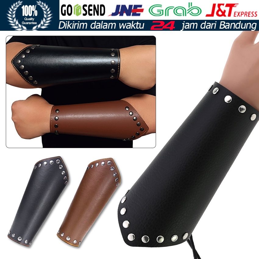 Gelang Tangan Kulit Lebar Gaya Punk Warna Coklat / Hitam Untuk Pria