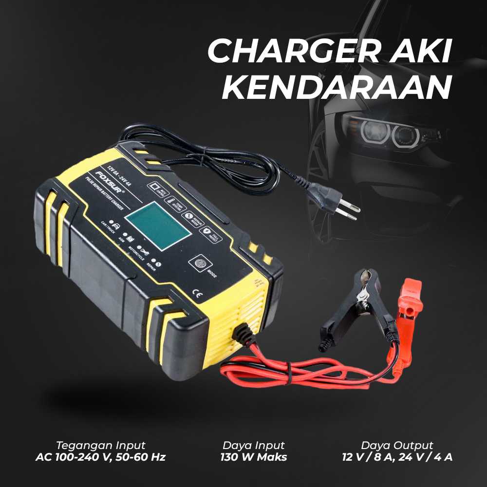 FOXSUR Charger Aki Mobil Motor 130W 12/24V 150Ah with LCD - FBC122408D
