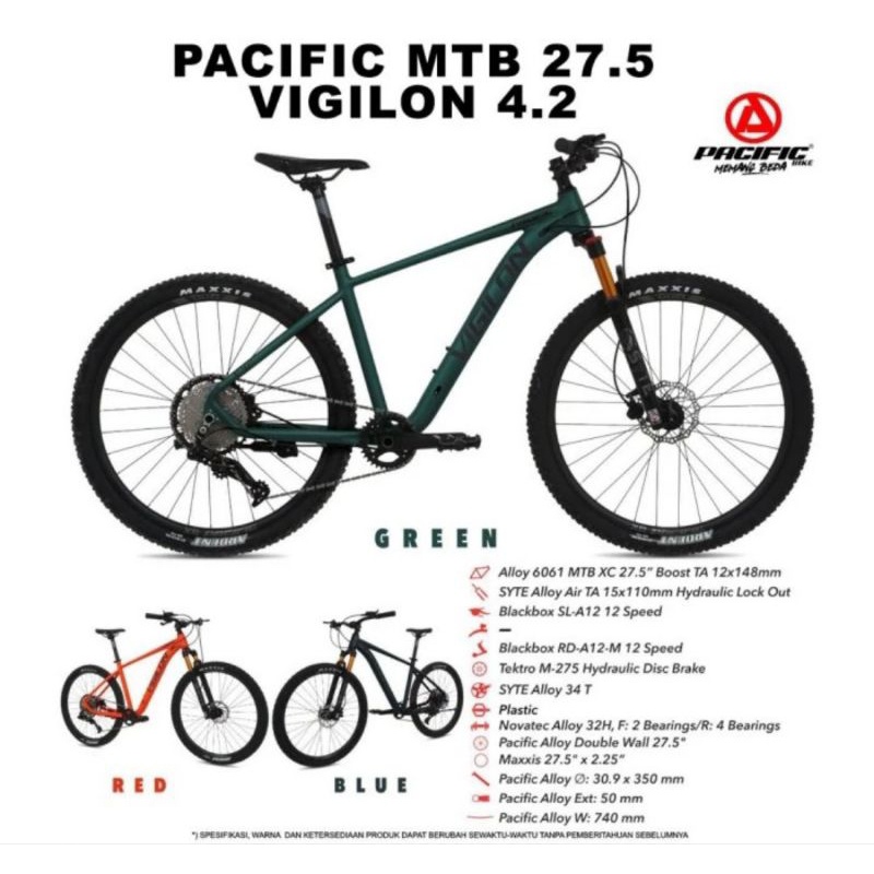 Sepeda Gunung MTB 27,5 inch Pacific Vigilon 4.2 Alloy 12 Speed&Vigilon 3.0 Alloy 3x8 Speed