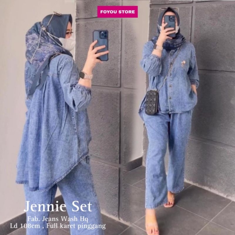 BAJU SETELAN WANITA JENNIE SET (SETELAN WANITA JEANS PREMIUM)