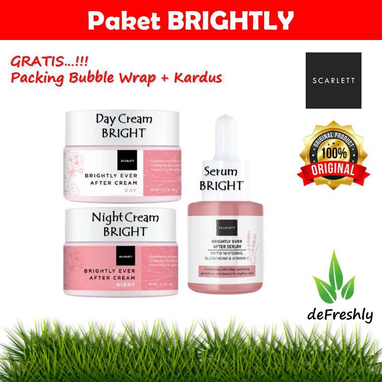 PAKET HEMAT SCARLETT WHITENING BRIGHTLY SERIES | SCARLET KRIM SIANG & MALAM + SERUM SECARLET