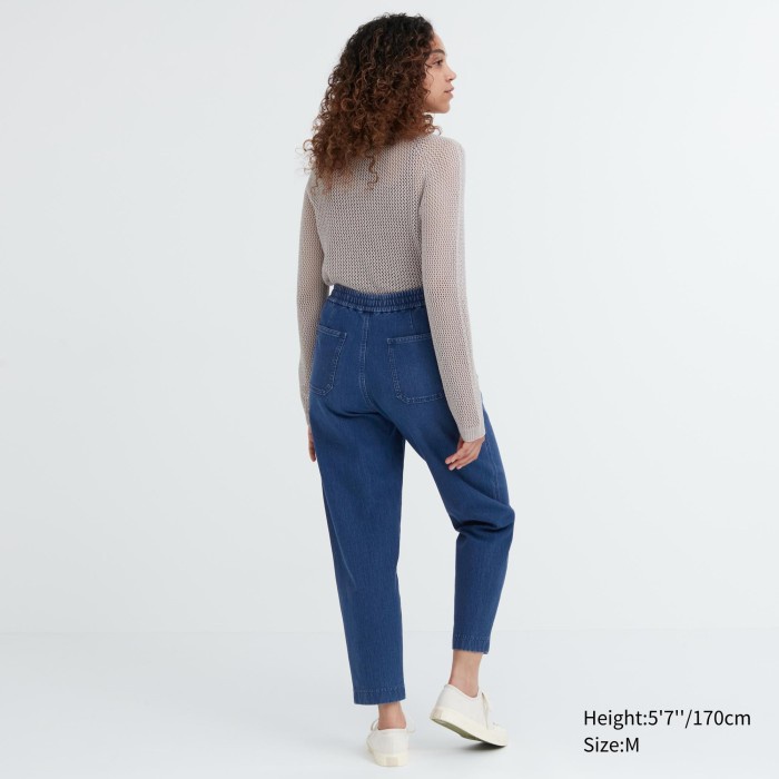 UNIQLO Celana Tapered Jersey Denim 459790 Wanita S - 68 BLUE