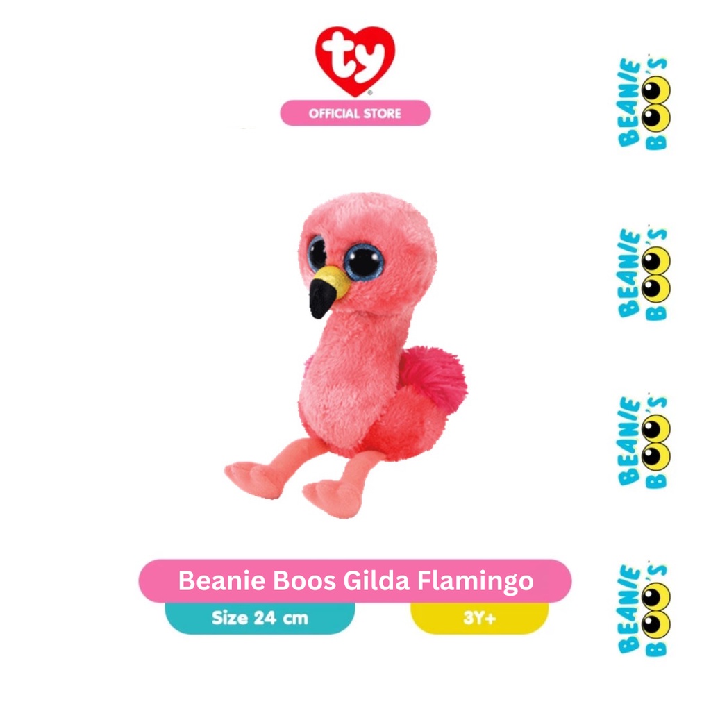 TY Beanie Boos Gilda Flamingo (Medium) - Boneka Burung Flamingo