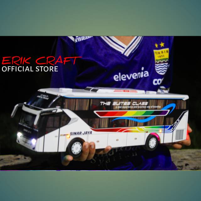 MAINAN MINIATUR BUS TELOLET BASURI MINIATUR BUS SINAR JAYA SR2 FULL LAMPU DIECAST MOBIL MAINAN HADIA