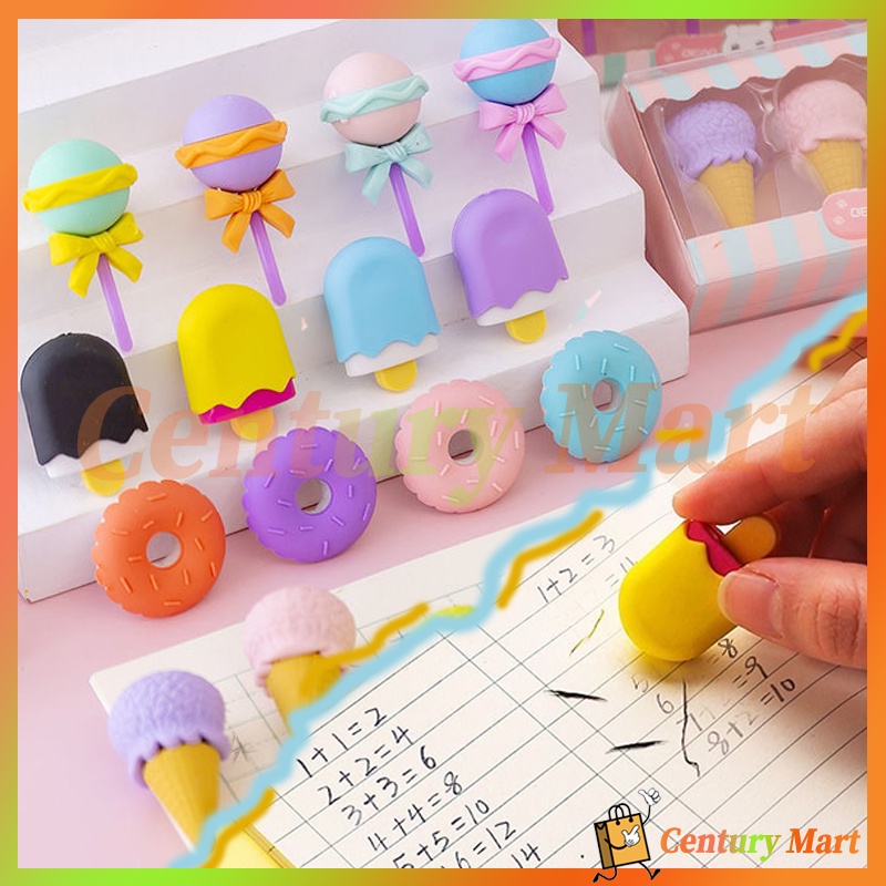 

Penghapus Set Cute / 4 IN 1Penghapus Pensil Model Ice Cream Donat Lolipop /Penghapus Pensil Karakter Lucu