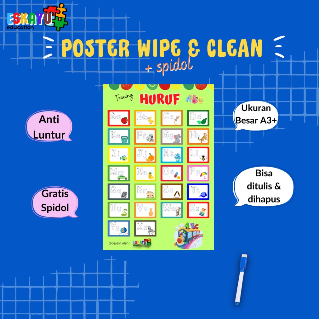 

11A. POSTER WIPE AND CLEAN HURUF HIJAIYAH ANGKA / poster edukasi bisa dihapus / poster anak balita
