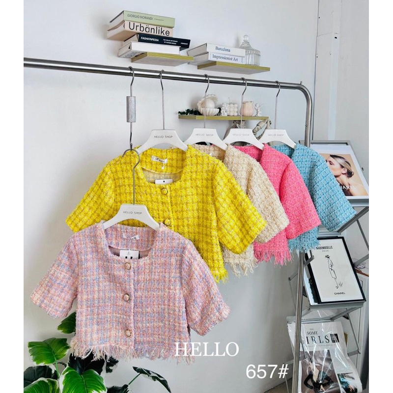 PROMO TERBATAS BJ - Crop top 657 tweed kotak 5 warna Import Bangkok
