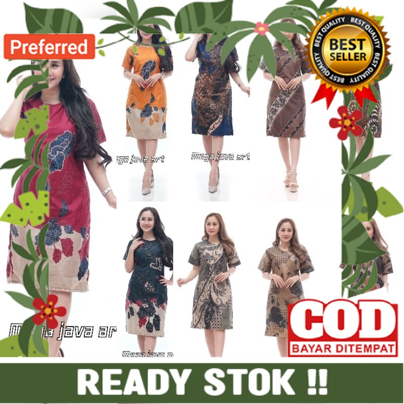 BAJU DRESS WANITA MODERN MODEL TERBARU MOTIF BATIK LENGAN PENDEK SELUTUT PARTY NATAL SERAGAMAN KARYA