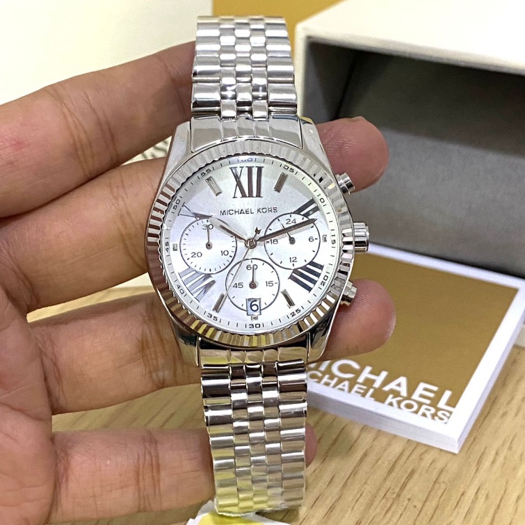 【COD】 MK5555 Lexington Chronograph Silver Dial Stainless Steel Strap