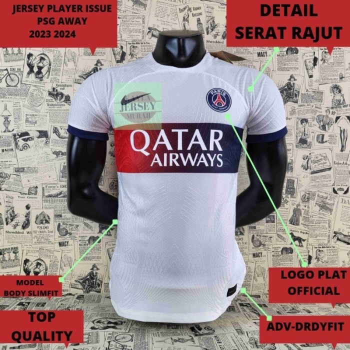 JERSEY BOLA PLAYER ISSUE PSG AWAY 2023 2024  FULL PATCH TOP QUALITY