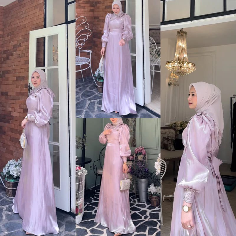 Vallina Outfit - Anabelle Maxy Dress Gamis Shimmer Pearls Modern Remaja Wanita Muslim Premium