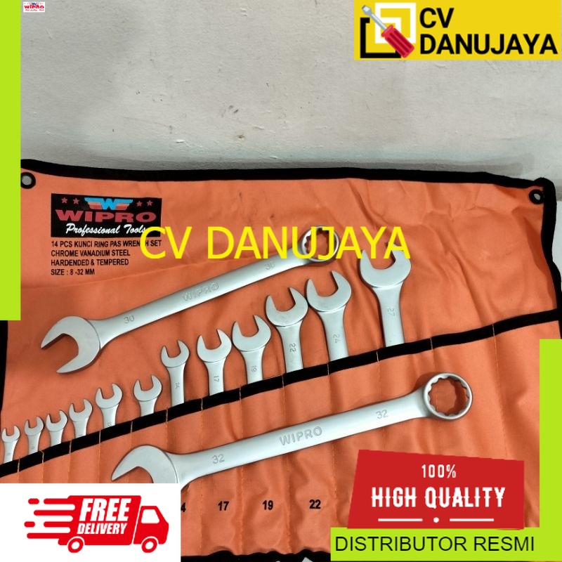KUNCI RING PAS SET "WIPRO" 14PCS (8-32MM) || KUNCI Kombinasi WIPRO 8MM-32MM