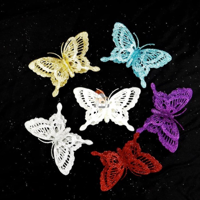 RRS Hiasan Natal Glitter Kupu / Christmas Butterfly isi 7 Ornament - Pink Muda