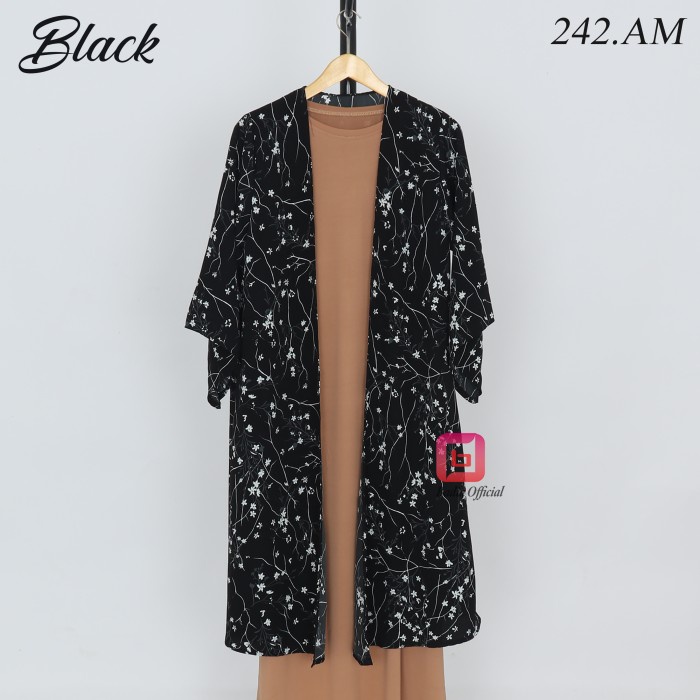 best -cardigan outer monalisa lengan panjang motif bunga outwear muslimah - Cream
