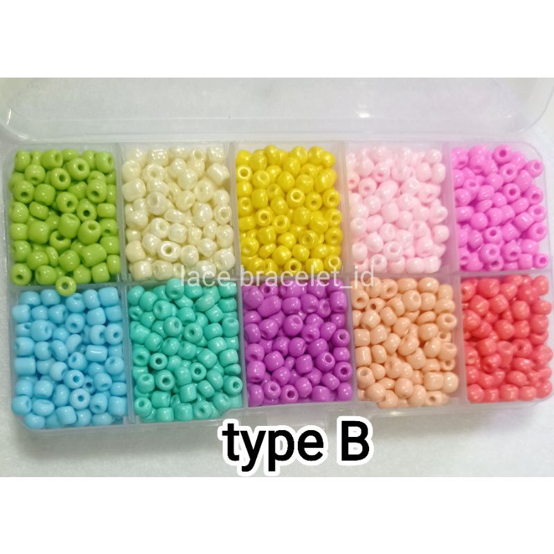 mute pasir manik manik Pasir sekitar 4 mm type B KOTAK + TALI ELASTIS bahan gelang kalung cincin aks