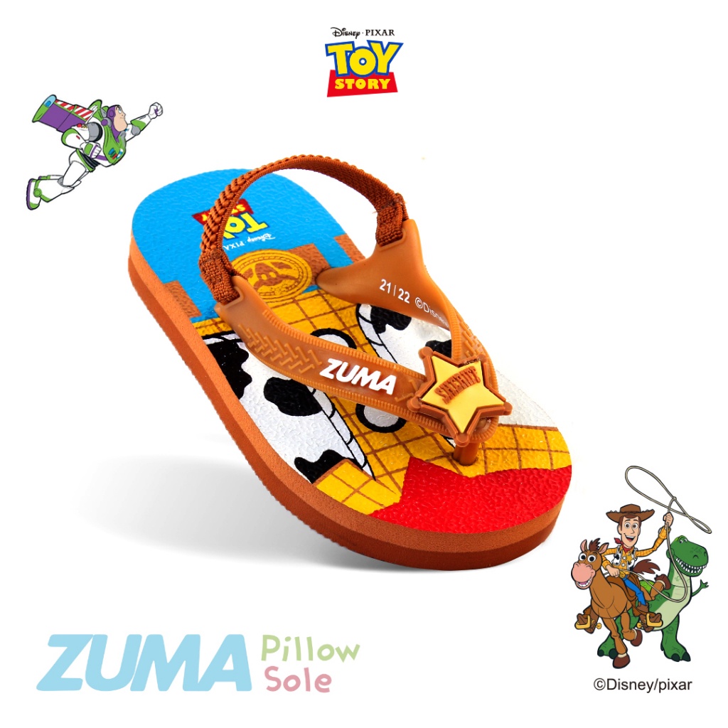 COD Zuma Baby x Disney Toy Story 1 Brown, Sandal Jepit Bayi Karet Tali Belakang, Cokelat