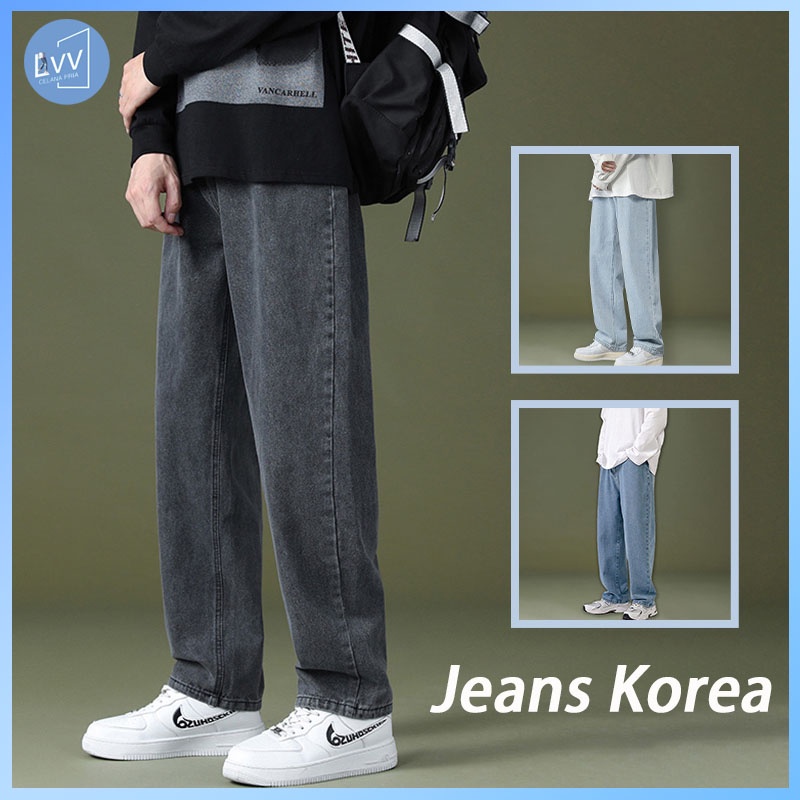 Celana Jeans Pria celana gombrong pria kulot pria celana jeans pria panjang Hitam Korea style loose 