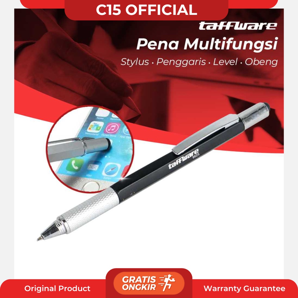 

C15 Taffware Pena Multifungsi Plastik Stylus Penggaris Waterpass Obeng