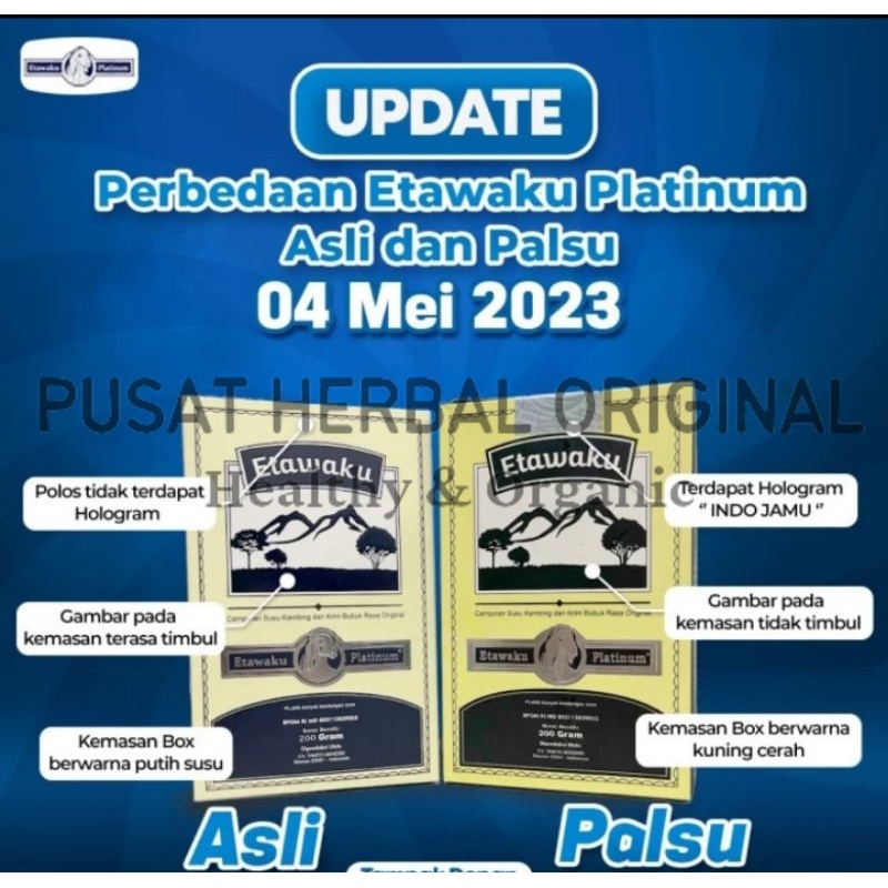 

ETAWAKU PLATINUM ASLI ORIGINAL - SUSU KAMBING UNTUK ATASI MASALAH PERN( Gratis Ongkir)
