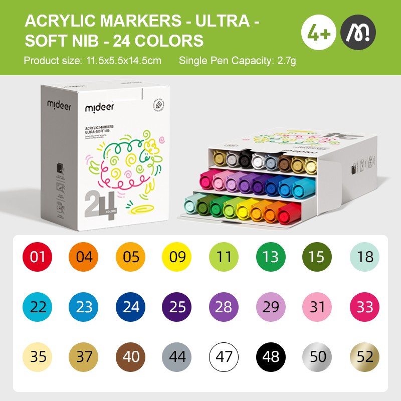 

Mideer Acrylic Marker Ultra Soft Nib 24 Color MD1260