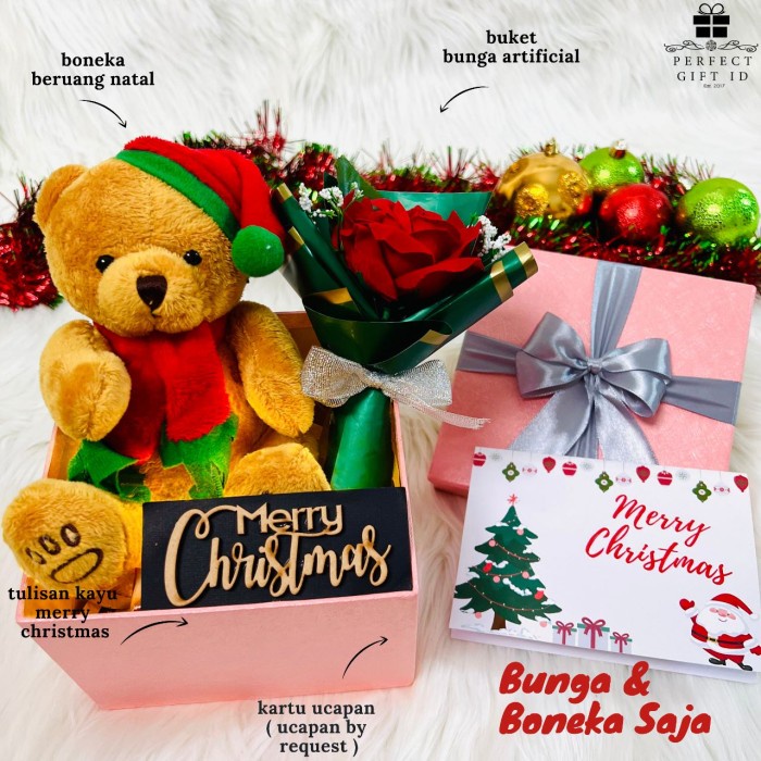 

[BEST SELLER] Hampers Natal Kado Natal Christmas Gift Hadiah Natal Box Kado Natal Bunga&BonekaSja, Beruang Coklat