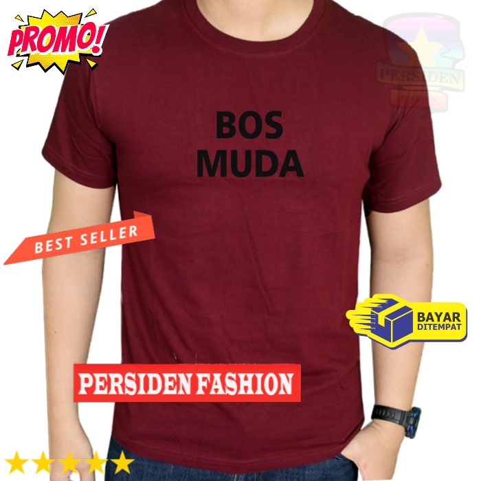 Kaos Pendek Bos Muda Hitam Premium Pria Wanita Kekinian