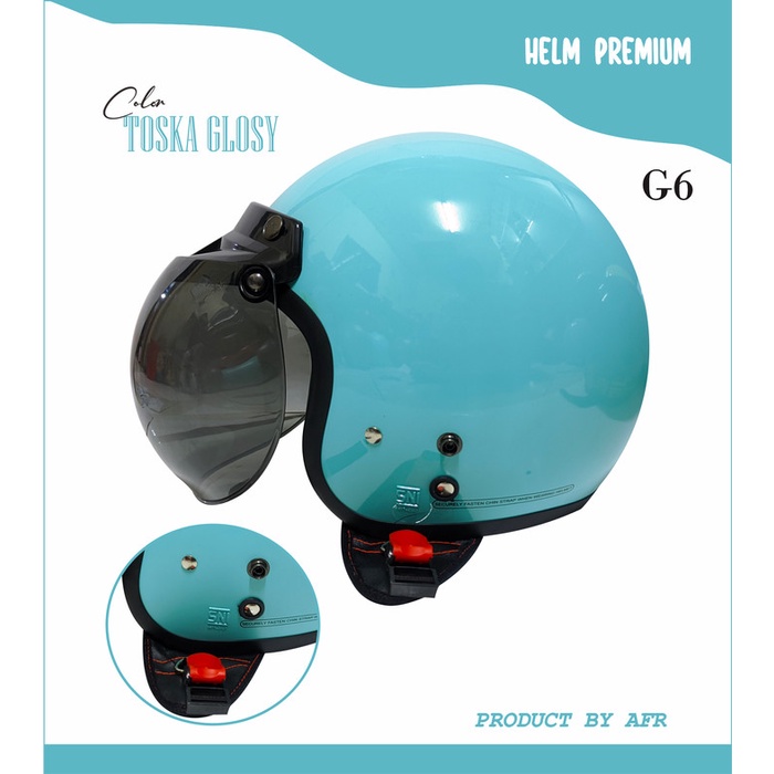 HELM BOGO RETRO POLOS MURAH SNI - G6 TOSKA GLOSY, HELM TANPA KACA