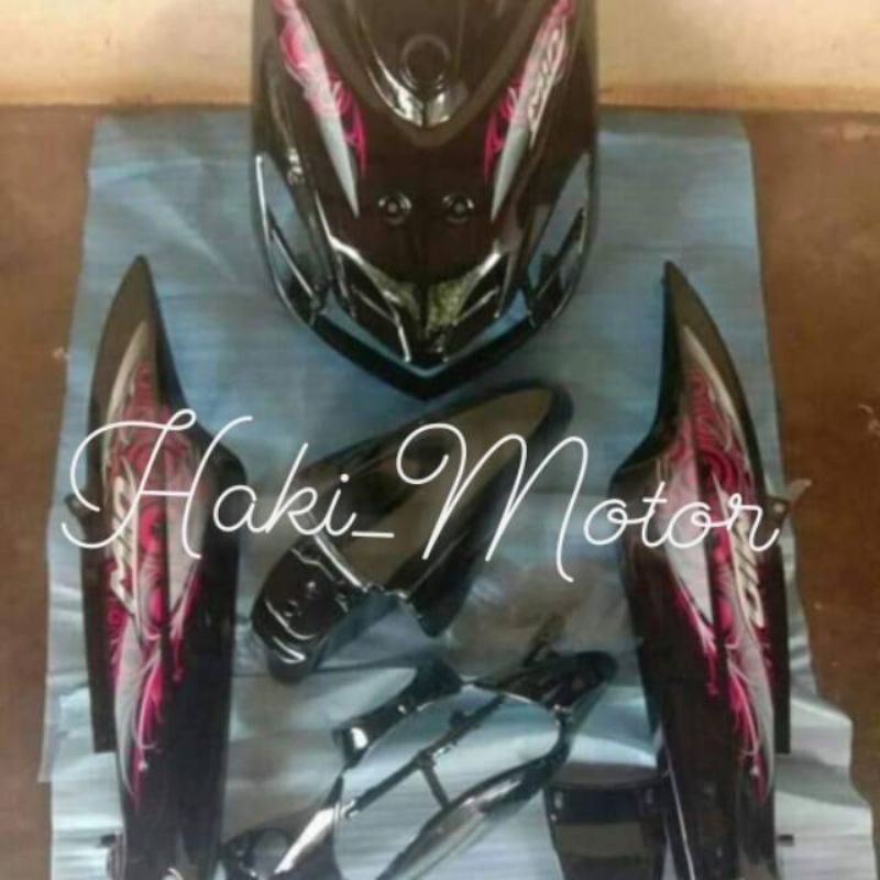 BISA COD Paket Cover dek body bodi fullset halus YAMAHA MIO SMILE hitam + striping Kualitas terjamin