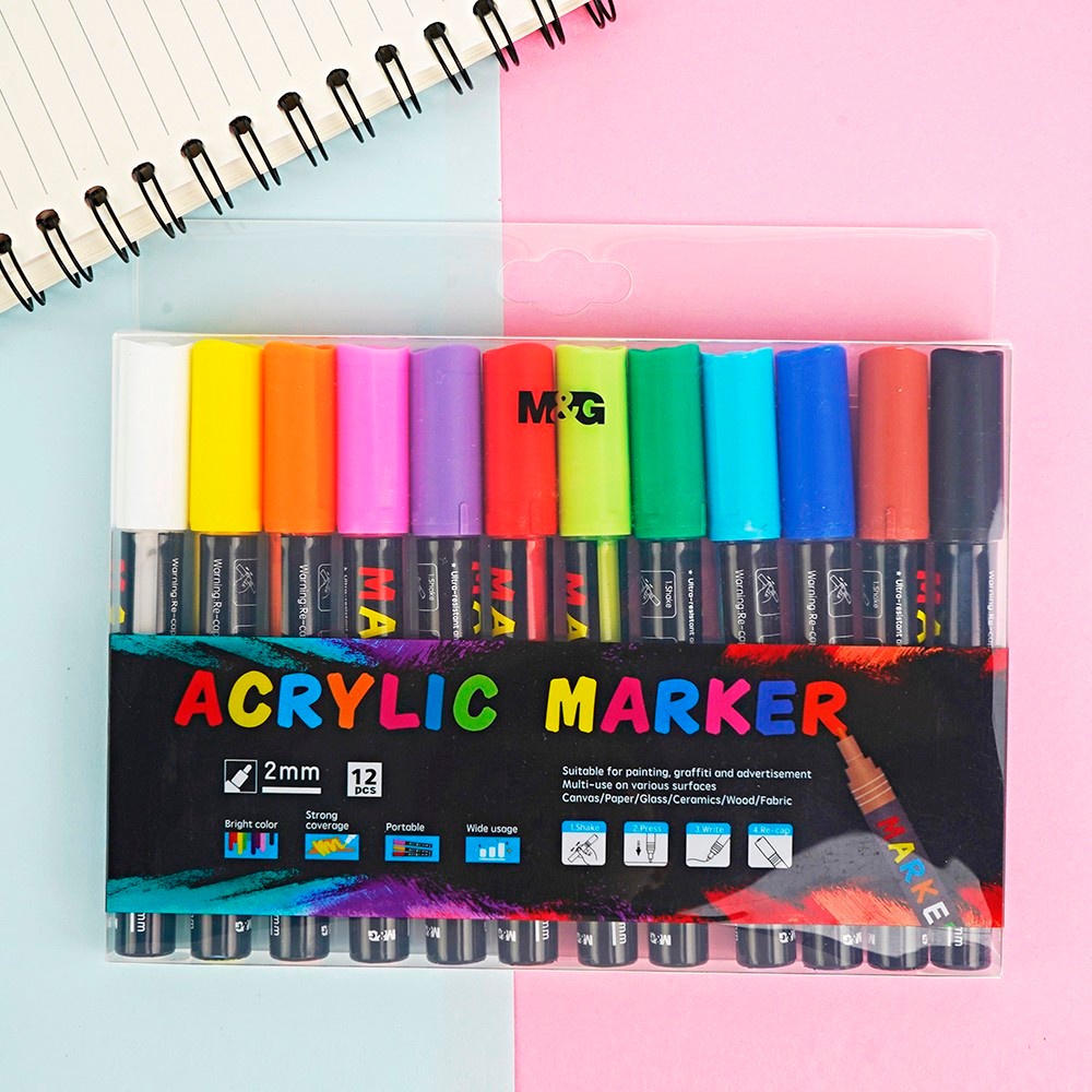 

M&G Acrylic Marker Set 5 12 Warna - Spidol Akrilik Paint Marker Multifungsi Segala Permukaan