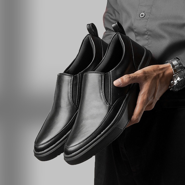 CALVIN FULL BLACK - Sepatu Pantofel Pria Formal Shoes Slip On Pantopel Oxford Kerja Kantor ARF Origi