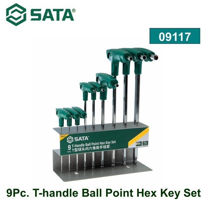 SATA 09117 Kunci T Ujung Bola 9 Pcs T-handle Ball Point Hex Key Set