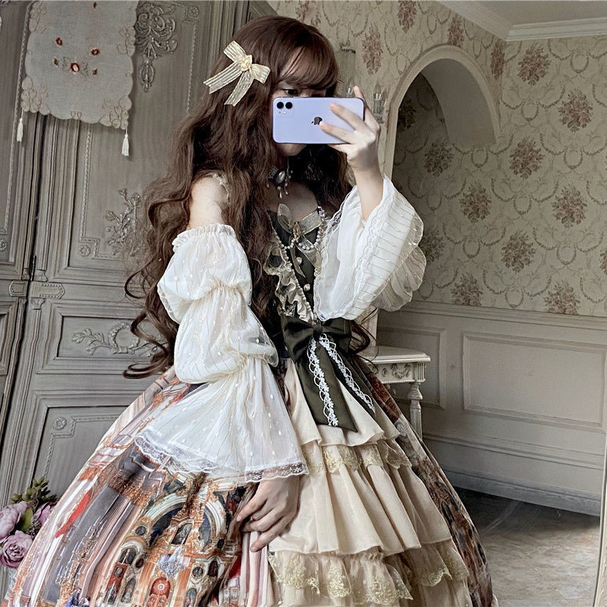 Elegant Lolita Jsk Suspender Dress Princess Palace Oil Painting Cla Ruffle Gorgeous Dress Court Styl