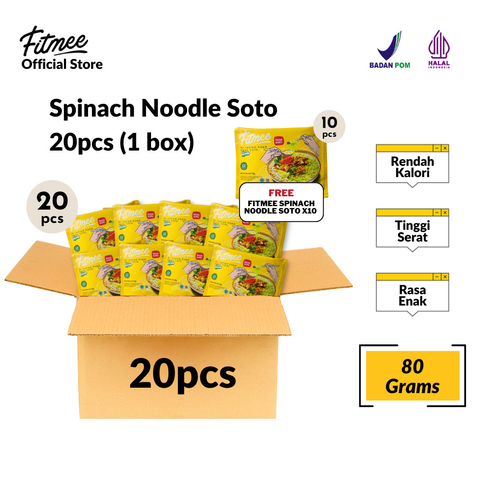 

Fitmee Mie Instan Sehat Bayam Soto 20 Pcs FREE Bayam Soto 10 Pcs