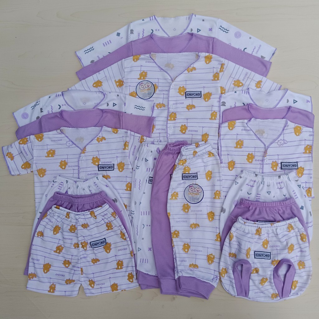 18 Pcs / 9 Setel Baju Bayi Newborn SERIAN LILAC - Set Baju Anak Bayi Baru Lahir  0-3 Bulan SNI