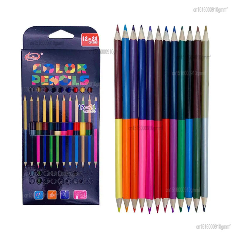 

12Pcs/Set Two-color Head Oily Colored Pencils Drawing Sketch Art Paint Wood Pencil Comic Graffiti Tool Triangle Bar 24 Colors