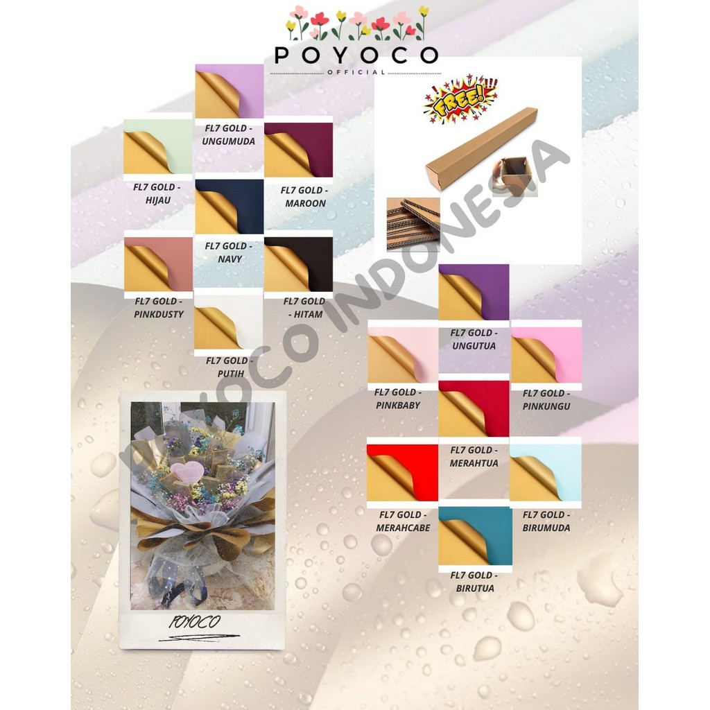 

POYOCO - FL7 GOLD 5Lembar-Kertas Bunga Buket Dua Warna Gold/Kertas Buket Bunga Florist Cellophane Bi Color Gold