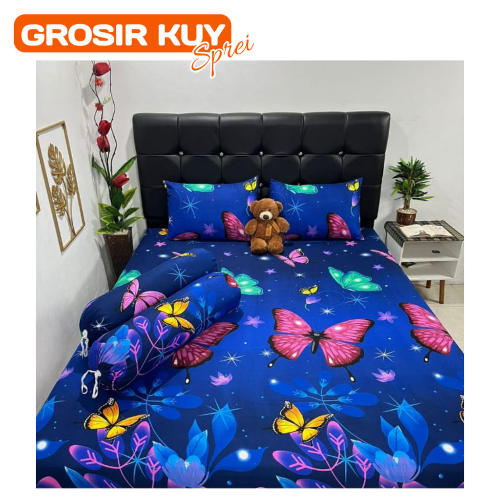 sprei kasur home made murah motif kupu kupu biru spray set sarung bantal guling