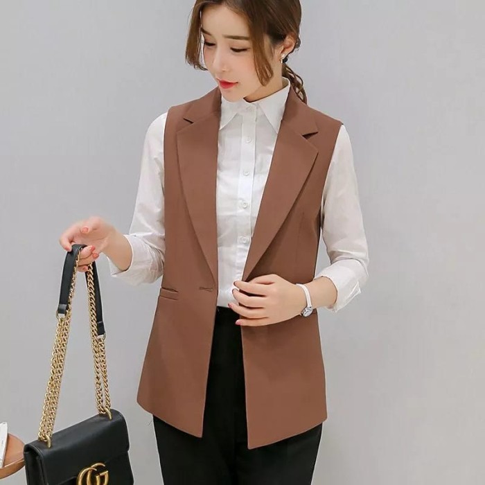 ✔SKY.LD✔ - BEST SELLER Vest Wanita - Rompi Jas Wanita Formal Tanpa Lengan - mocca, S
