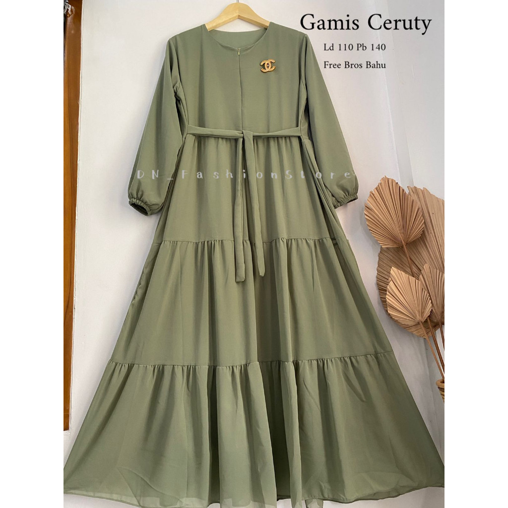 DR43W Gamis/Dress Ceruty Babydoll Polos Free Bros Bahu Best Seller