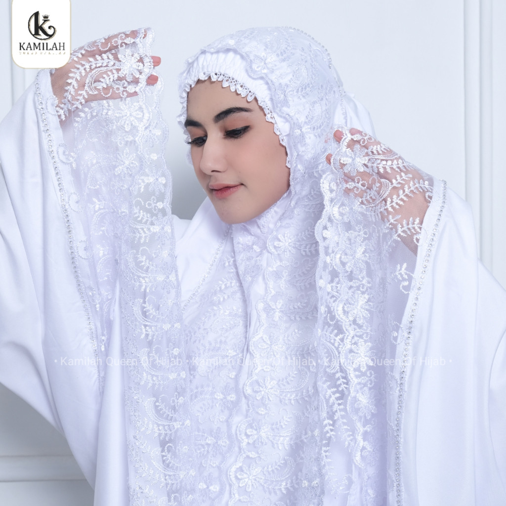 Mukena potongan Dewasa Putih Umroh Haji Sabrina Renda Mewah Jumbo