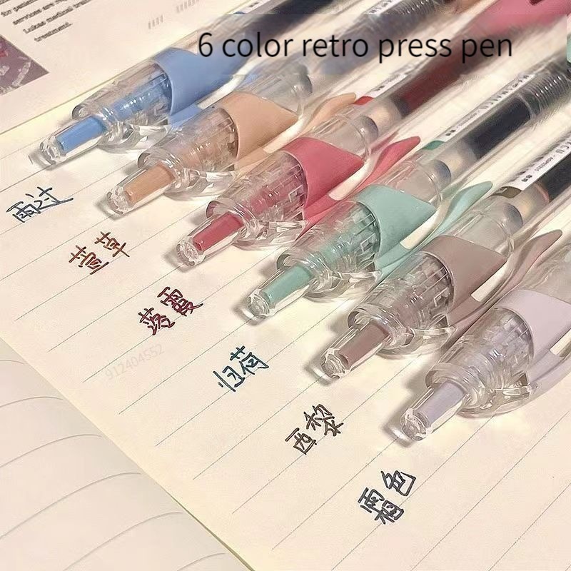 

Haile 6Color/set Vintage Retractable Gel Pens Set Ballpoint for Writing Refills Accessories Office School Stationery Supplies
