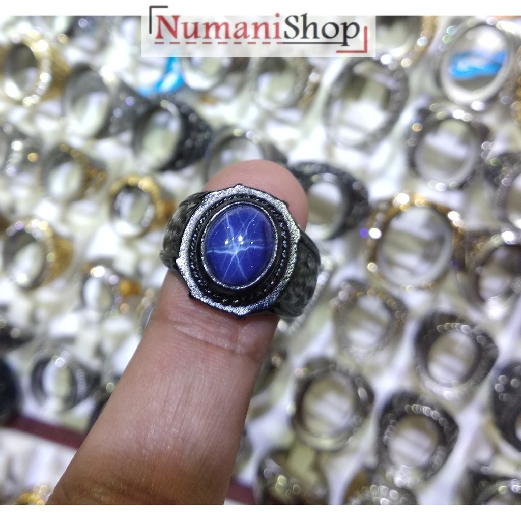 Cincin Titanium Tanam Hitam Batu American Star Biru HQ