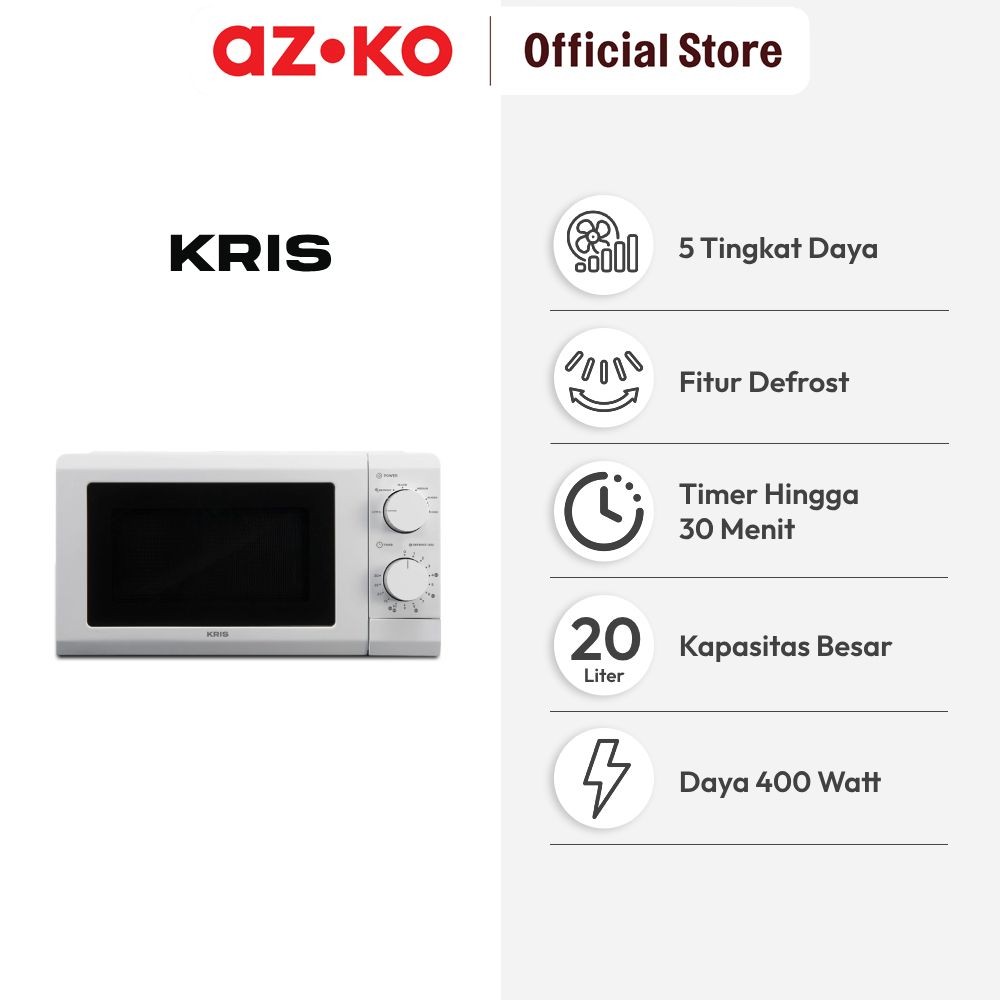 Azko Kris 20 Ltr Microwave Low Watt - Putih Penghangat Pemanas Makanan Serbaguna Pemanggang Mikro