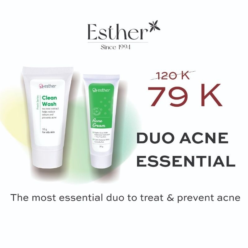 Esther Duo Acne Essential - Paket Acne Obat Jerawat Set With Face Wash Acne Cream
