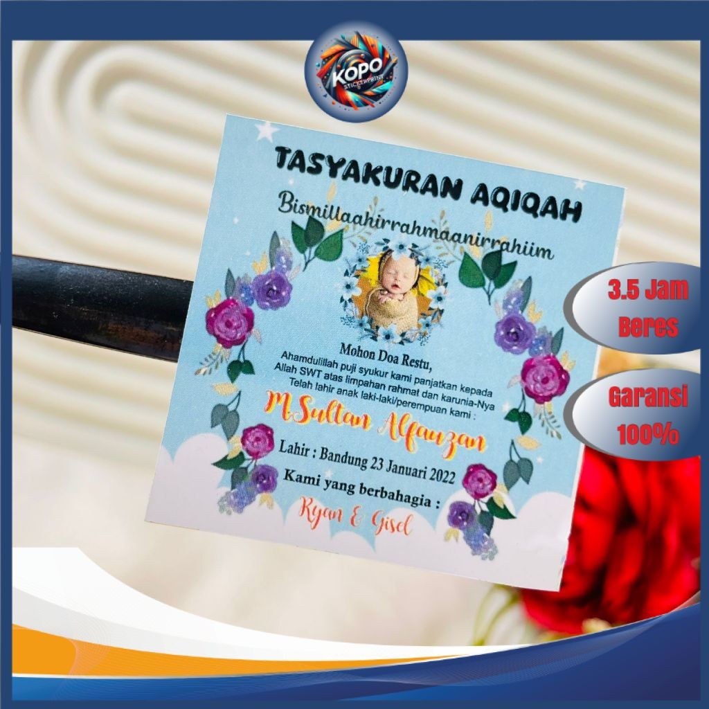 

KOPO Print Stiker Tasyakuran Aqiqah Bayi Sticker Syukuran Aqiqah Anak Bentuk Kotak Uk. Kecil
