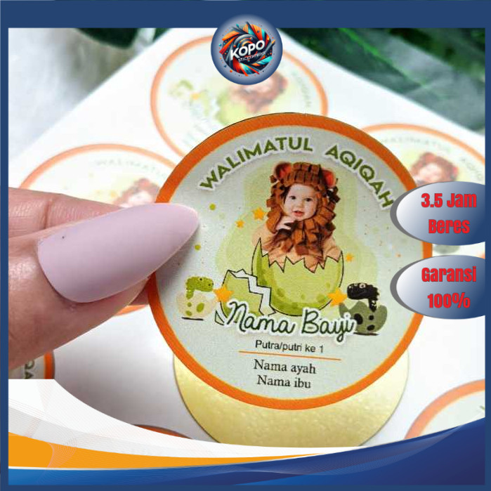 

KOPO Stiker Bulat Label Tasyakuran Aqiqah Bayi Sticker Nama Anak Ucapan Kelahiran Akikah Kecil